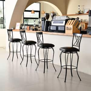 Wichita 30 in. Black High Back Metal Frame Swivel Bar Stool With Faux Leather Cushioned Seat(Set of 4)