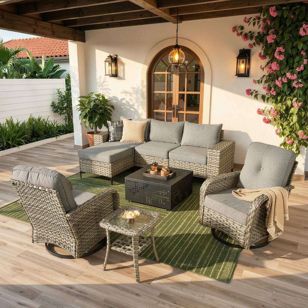 Sunny 8-Piece Wicker Outdoor Patio Conversation Sofa Set with Swivel Chairs, Solar-Lighted Table and Dark Grey Cushions price history on PriceWatchPro