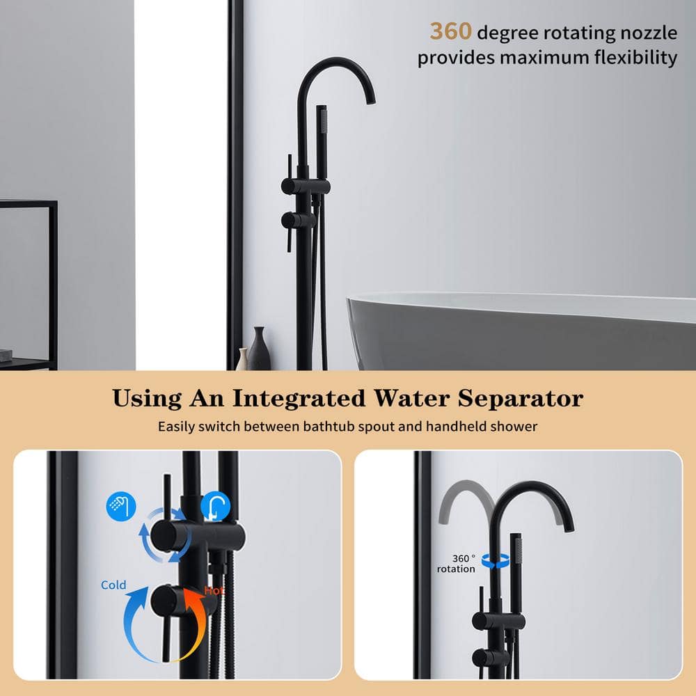 Matte Black Brass Freestanding Tub Faucet with Hand Shower
