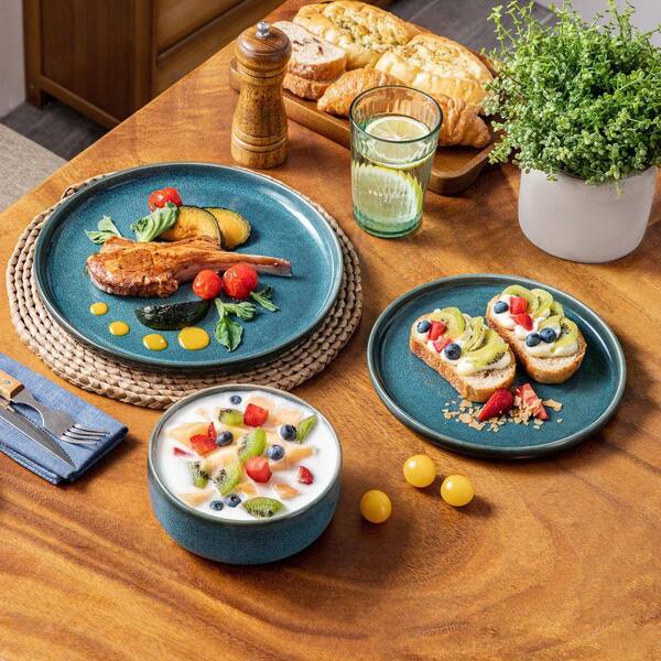 MALACASA 18-Piece Blue Stoneware Dinnerware Set Service for 6
