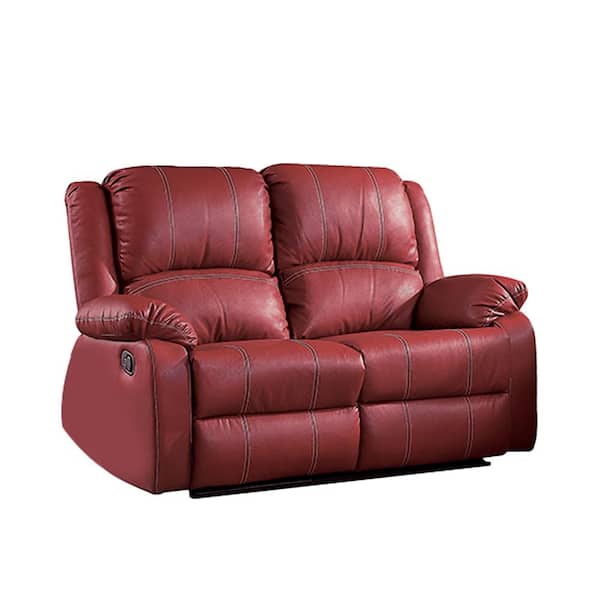 Acme Furniture Zuriel 37 in. 2-Seats Leather Loveseats Home Depot with The Motion 52151 Red Faux PU 