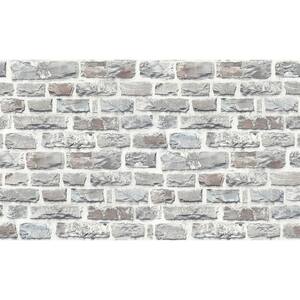 Bricks and More Collection Grey Stone Brick Matte Finish Vinyl on Non-woven Non-pasted Wallpaper Roll