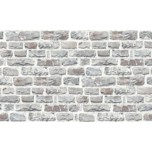 Unbranded Bricks and More Collection Grey Stone Brick Matte Finish Vinyl on Non-woven Non-pasted Wallpaper Sample