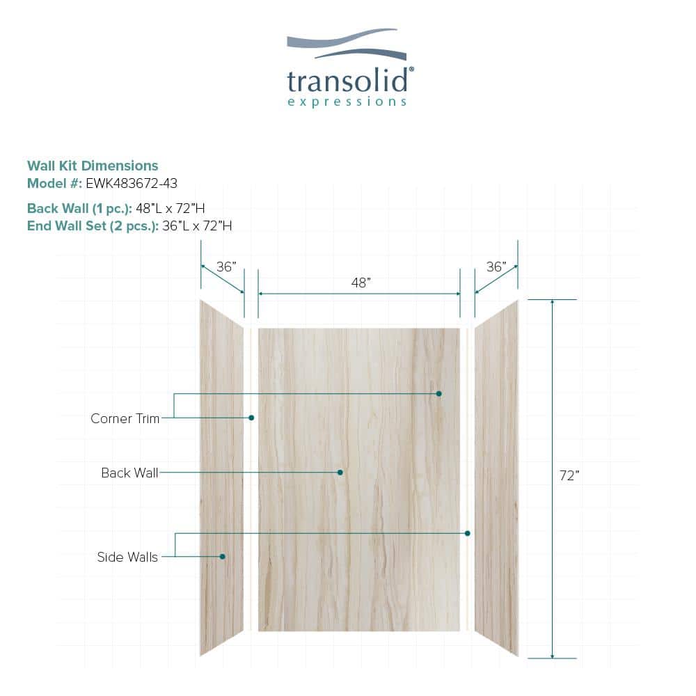 Sorento Beige Composite Solid Surface Shower Wall Kit, 36" x 48" x 72"