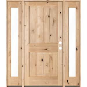 70 in. x 80 in. Rustic Knotty Alder Square Top Left-Hand/Inswing Clear Glass Unfinished Wood Prehung Front Door w/DFSL