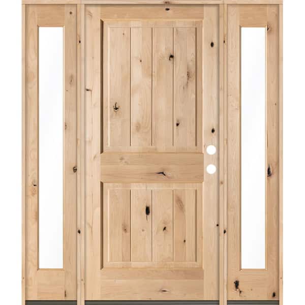 Krosswood Doors 70 in. x 80 in. Rustic Knotty Alder Square Top Left-Hand/Inswing Clear Glass Unfinished Wood Prehung Front Door w/DFSL