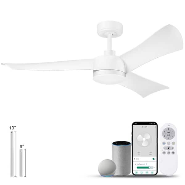 REDIAMS 54 in. Smart Outdoor Indoor White Ceiling Fans wiht Lights and Remote, WIFI Alexa App Workable, Quiet DC Motor, 6-Speeds