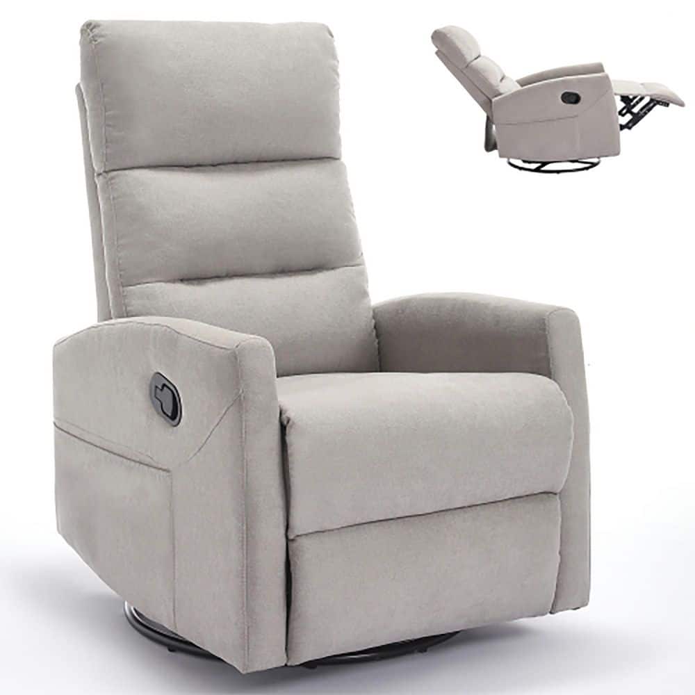Khaki Ergonomic Fabric Manual Recliner Chair with Rocker and Swivel for Liv