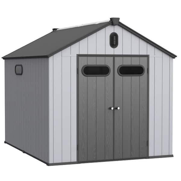 Unbranded 8 ft. W x 10 ft. D Classic Outdoor Peak Plastic Double Door Storage Shed (80 sq. ft. garden in black and gray)