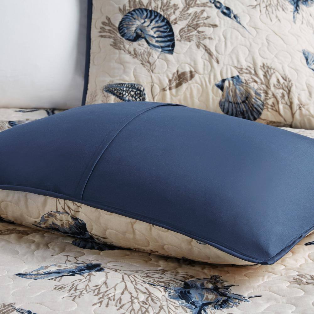 Coastal Charm Ivory & Deep Blue Microfiber Full/Queen Coverlet Set