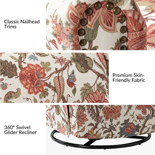 JAYDEN CREATION Jahwe Red Floral Polyester Swivel Rocker