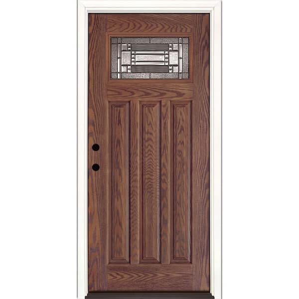 Feather River Doors 37.5 in. x 81.625 in. Preston Patina Craftsman Lite Stained Medium Oak Right-Hand Inswing Fiberglass Prehung Front Door