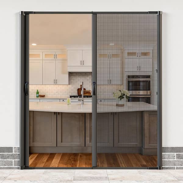72 in. x 80 in. Universal Handed Black Aluminum Retractable Screen Door for Double Entry Door
