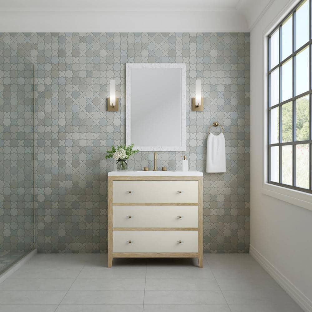 Celeste 36" Sunwashed Oak Single Vanity with Brass Knobs
