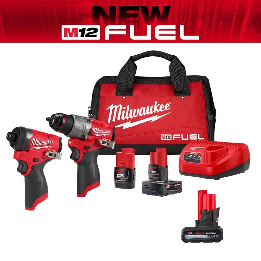 Milwaukee M12 FUEL 12V Lithium-Ion Brushless Cordless Hammer Drill/Impact Driver Combo Kit 2-Tool w/High Output 5.0Ah Battery -  3497-22-2450