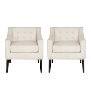 Annisa Dark Beige and Espresso Fabric Tufted Accent Chair (Set of 2)
