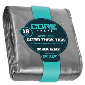 24 ft. x 24 ft. Silver and Black Polyethylene Heavy Duty 16 Mil Tarp Waterproof UV Resistant Rip and Tear Proof