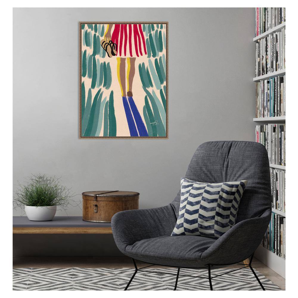Walking Barefoot in Summer Grass Abstract Canvas Print with Bronze Frame