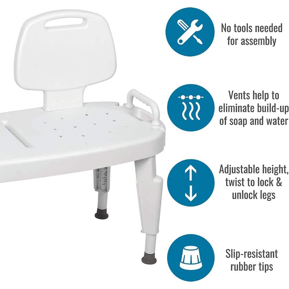 White Adjustable Plastic Transfer Bench with Secure Handles