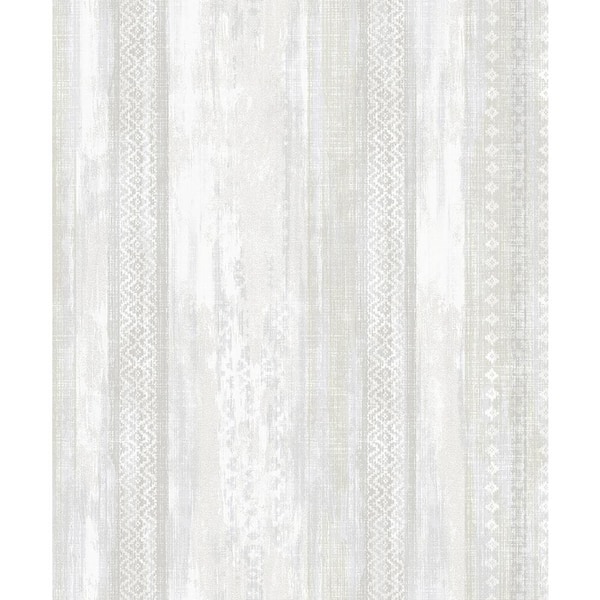 Advantage Blair Dove Ikat Stripe White Wallpaper Sample