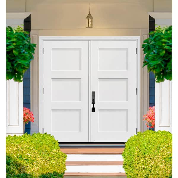 Legacy 72 in. x 80 in. 3P Equal Shaker LHOS Unfinished White Fiberglass Double Prehung Front Door w/4-9/16 Jamb