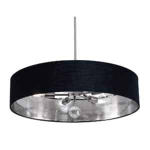 Celine 60-Watt 5-Light Satin Nickel Shaded Pendant Light with Fabric Shade and No Bulbs Included