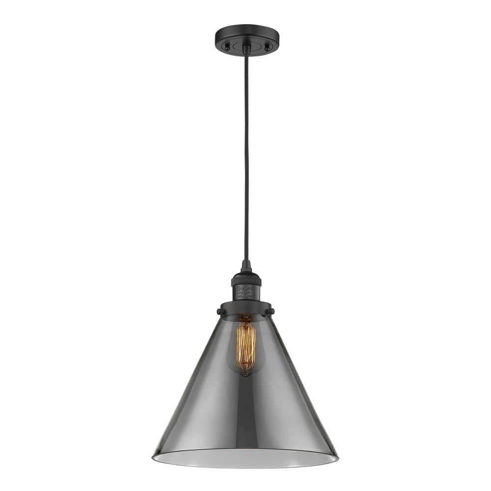 Cone 60-Watt 1-Light Matte Black Cone Pendant Light Tinted Glass Shade price history on PriceWatchPro