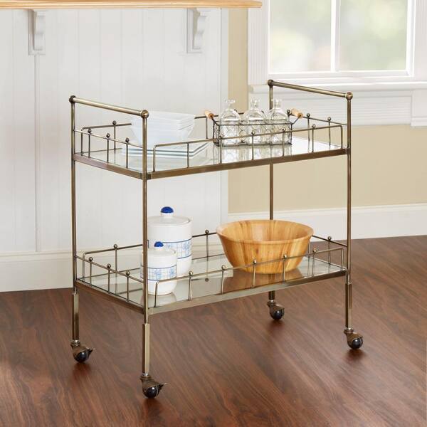 Silverwood Furniture Reimagined Fitz 2-Tier Antique Silver Serving Cart