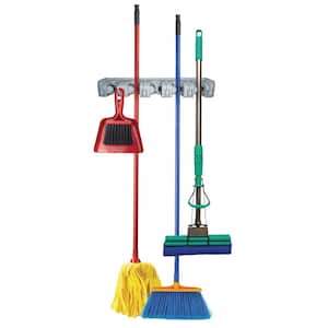Wall Mounted Broom Mop and Other Items with 6 Hooks Storage Organizer