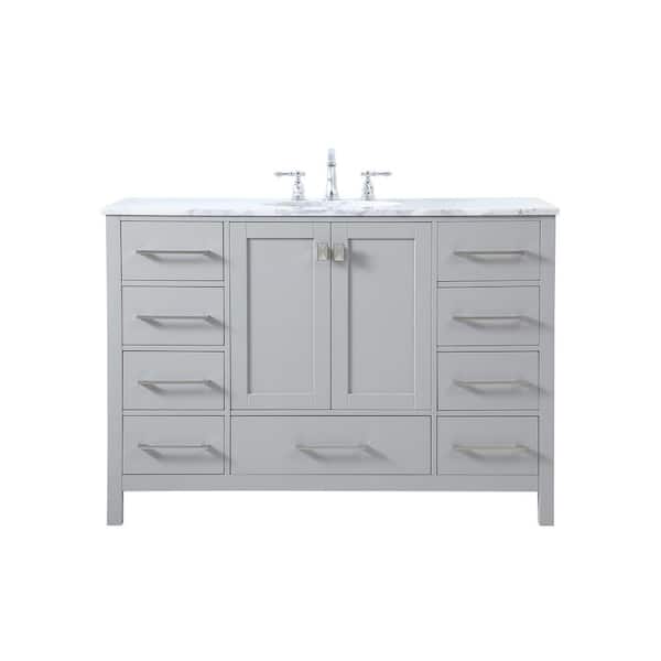 Unbranded Simply Living 48 in. W x 22 in. D x 34 in. H Bath Vanity in Gray with Carrara White Marble Top
