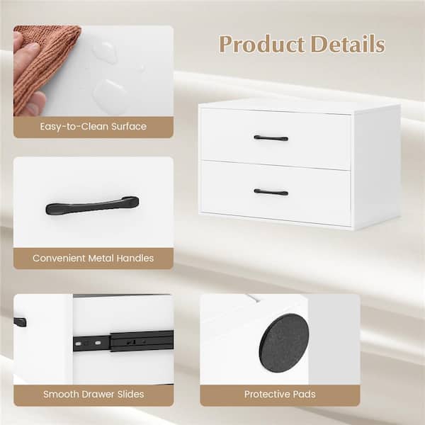 Costway 2-Drawer White Chest of Drawers 12 in. D x 24 in. W