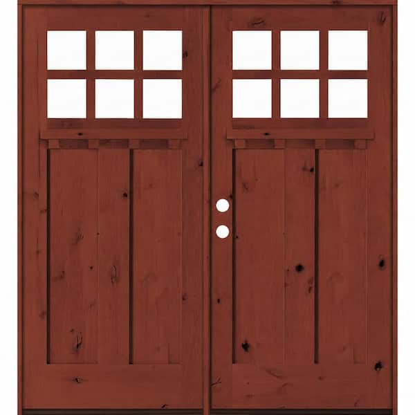 72 in. x 80 in. Knotty Alder Right-Hand/Inswing Double DS 6-Lite Clear Glass Amaretto Wood Prehung Front Door