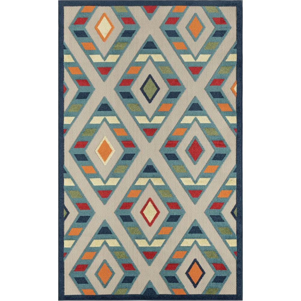 Clyde Striped Multi 2 ft. x 3 ft. Diamond High-Low Polypropylene Indoor/Out