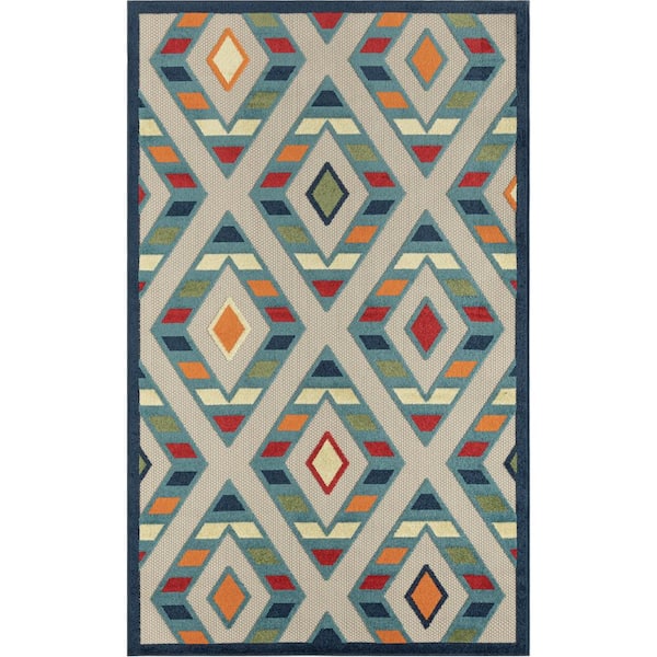 Unbranded Clyde Striped Multi 2 ft. x 3 ft. Diamond High-Low Polypropylene Indoor/Outdoor Area Rug