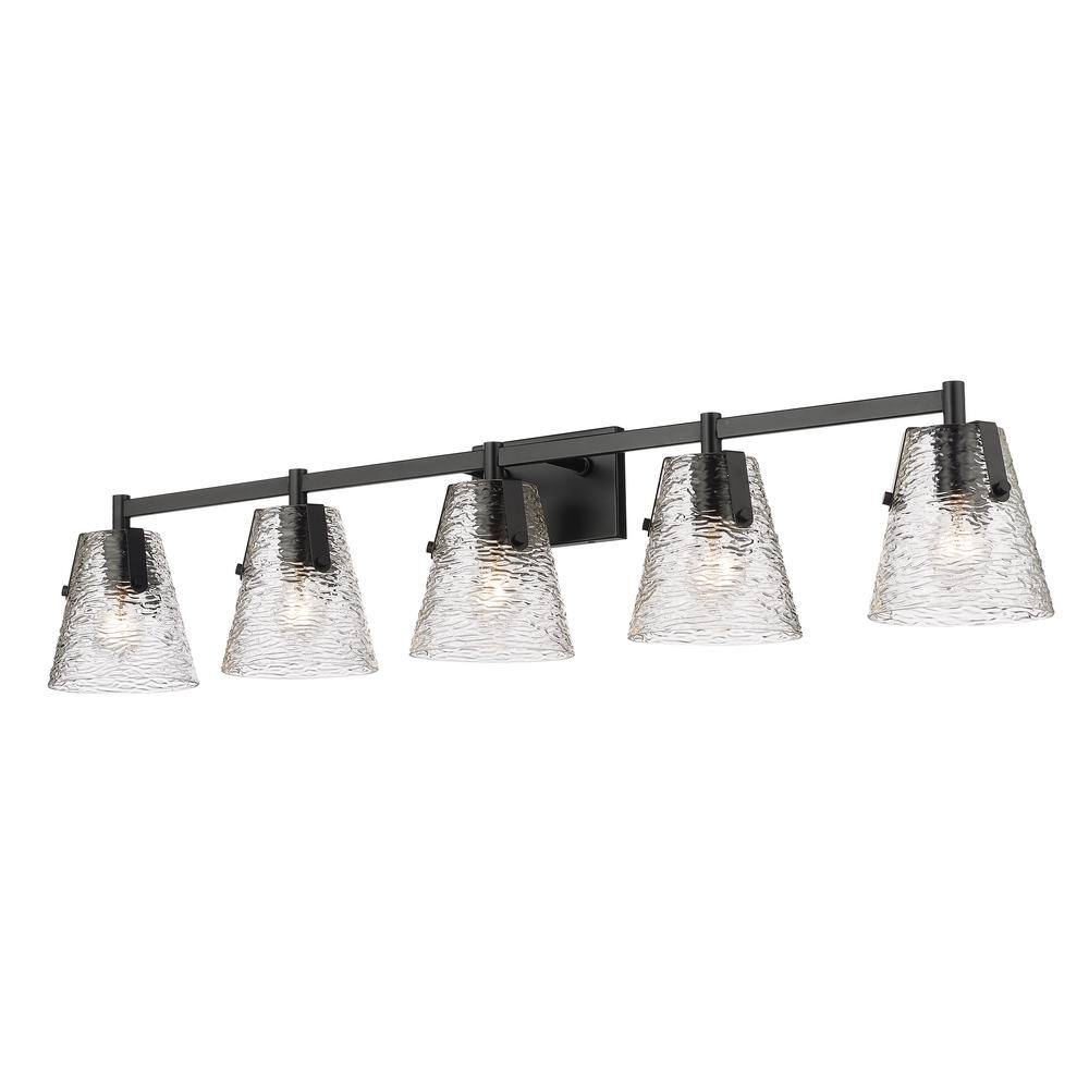 Matte Black 5-Light Vanity with Hand-Blown Glass Shades