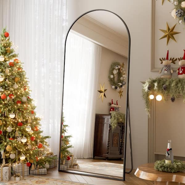 Black 35 in. W x 78 in. H Arched Classic Aluminum Alloy Framed Full Length Mirror Standing Floor Mirror