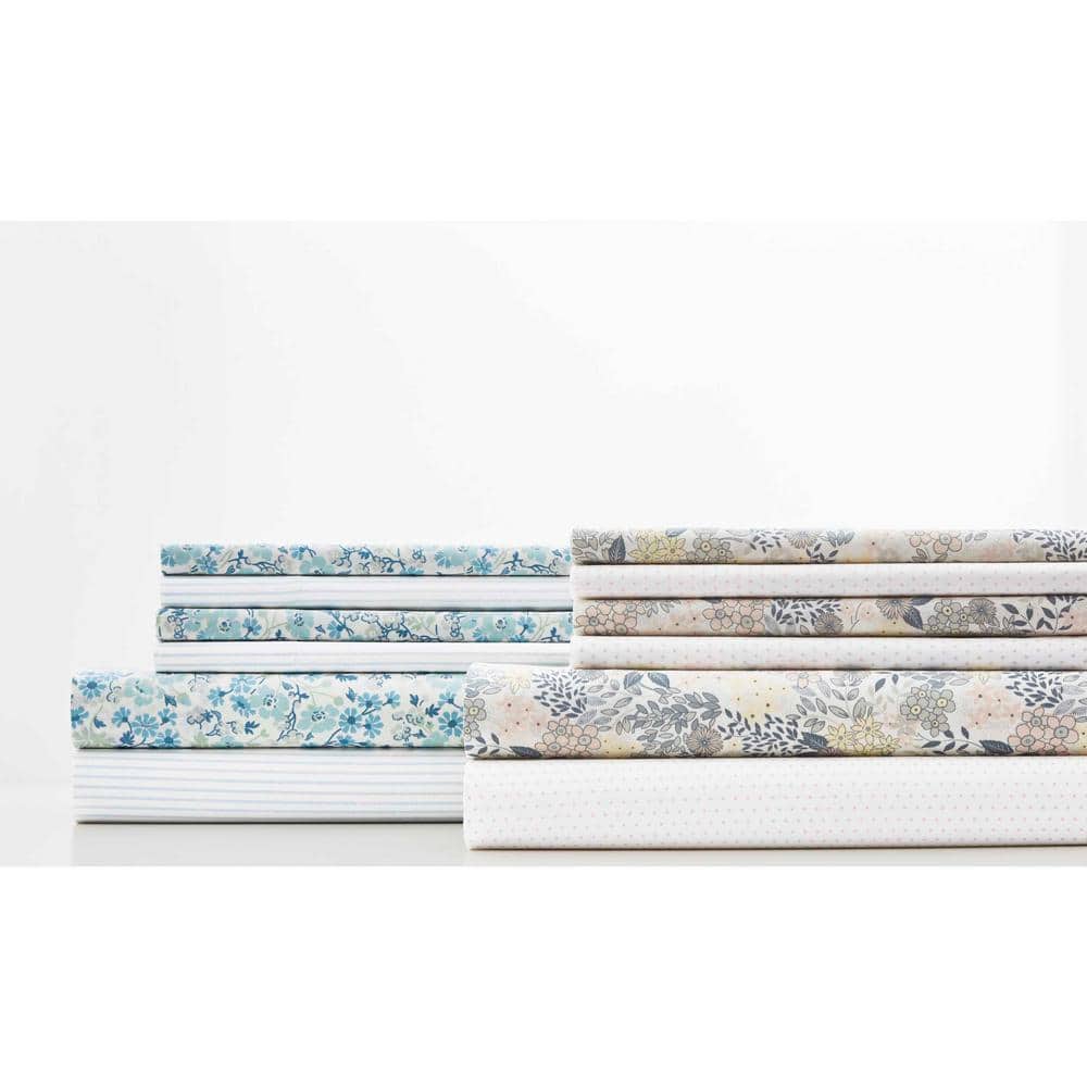 Queen White Floral Cotton Percale Deep Pocket Sheet Set