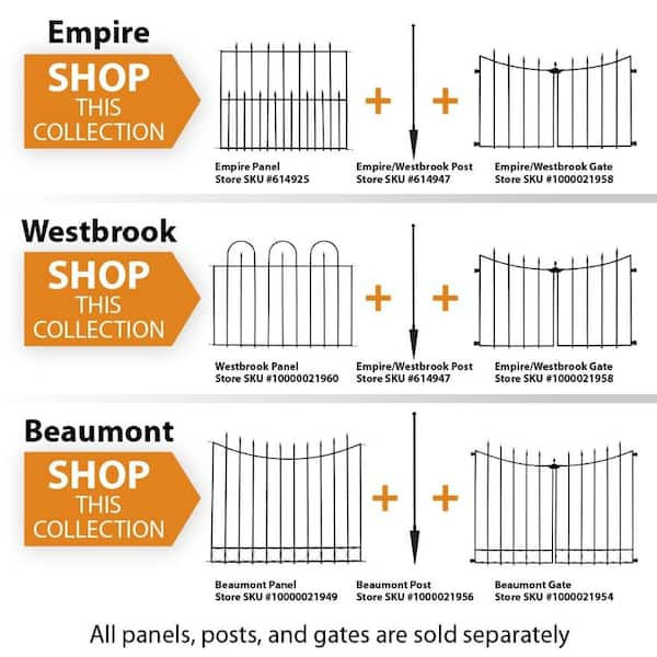 Beaumont No Dig 40.4 in. H x 53.8 in. W Black Metal Decorative Garden Fence Gate