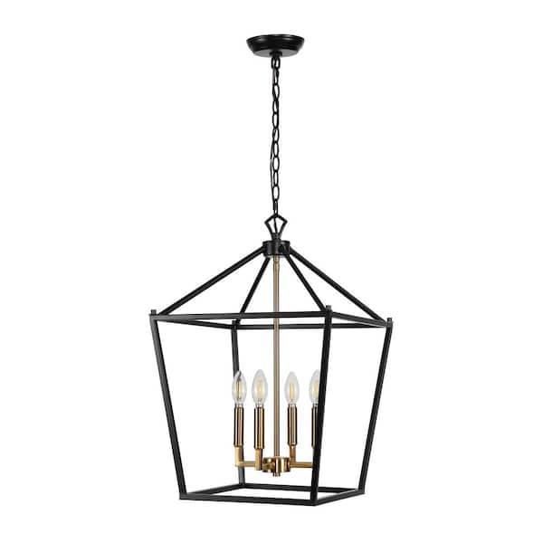 Pagoda 16 in. 4-Bulb Oil Rubbed Bronze/Brass Gold Lantern Metal LED Pendant