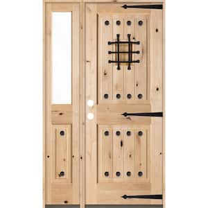 44 in. x 80 in. Mediterranean Alder Sq Clear Low-E Unfinished Wood Right-Hand Prehung Front Door with Left Half Sidelite