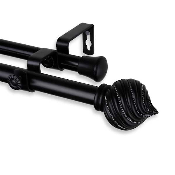 Rod Desyne 48 in. - 84 in. Telescoping Double Curtain Rod Kit in Black with Bisque Finial