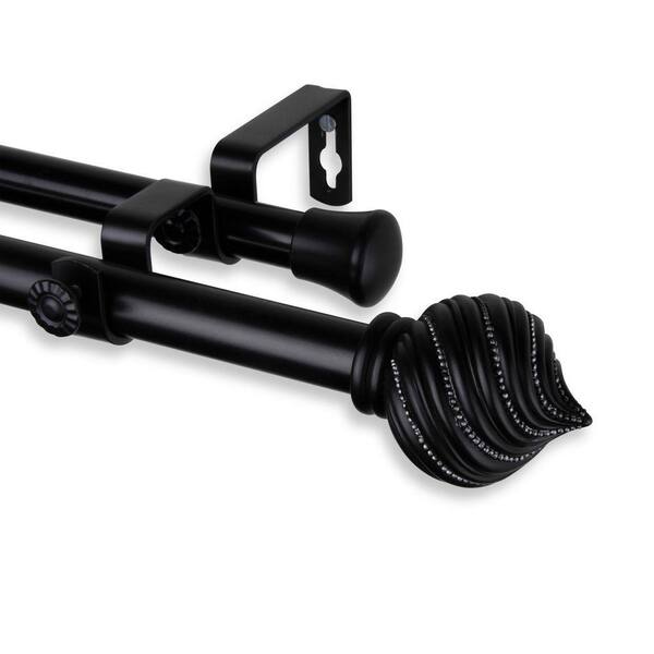 Rod Desyne 66 in. - 120 in. Telescoping Double Curtain Rod Kit in Black with Bisque Finial
