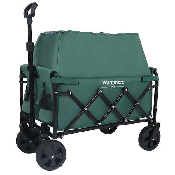 11.8 cu. ft. Green Fabric Garden Cart, Expandable Folding Wagon Supports 225 lbs. for Camping, Shopping, Fishing