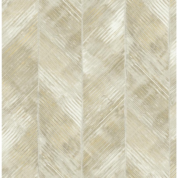 Seabrook Designs Hubble Herringbone Stripe Metallic Gold and Ivory Paper Strippable Roll (Covers 56 sq. ft.)