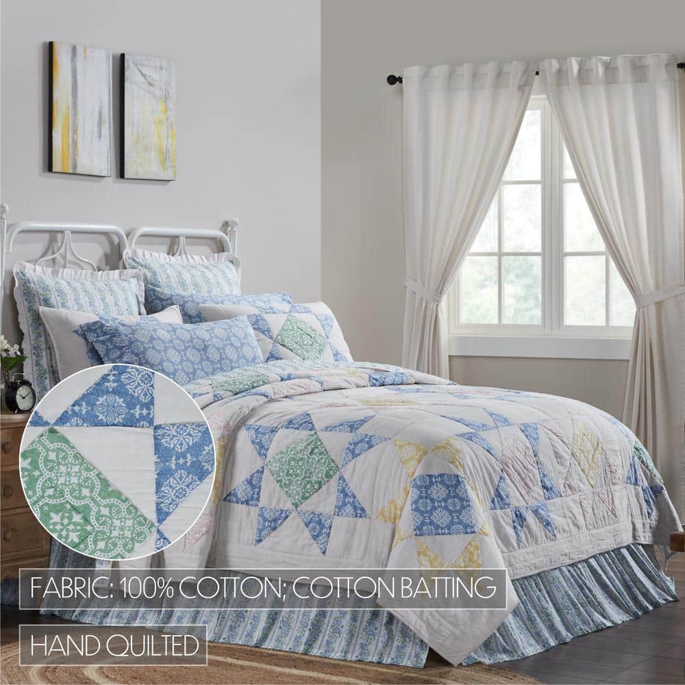 King Blue Cotton Reversible Patchwork Quilt