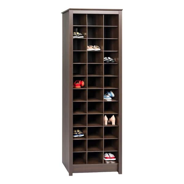Prepac 72.5 in. H x 23.5 in. W Brown Engineered Wood Shoe Storage Cabinet with 36-Shoe Cubbies, Entryway Shoe Storage