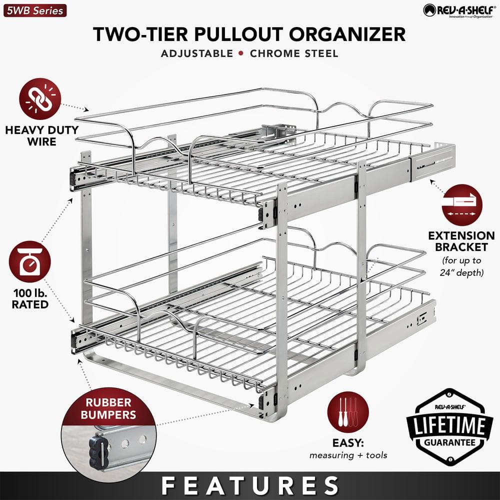 Chrome 2-Tier Wire Basket Pull-Out Shelf Organizer