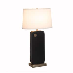 Laurel 29 in. Weathered Brass LED Table Lamp for Living Room with White Linen Shade