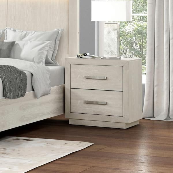 Furniture of America Rant Ate Light Gray 2-Drawer 24 in. W Nightstand with Metal Center Glide and Felt-Lined Top Drawers
