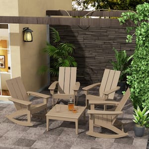 Shoreside Weathered Wood Modern 17 in. Tall Square HDPE Plastic Outdoor Patio Conversation Coffee Table